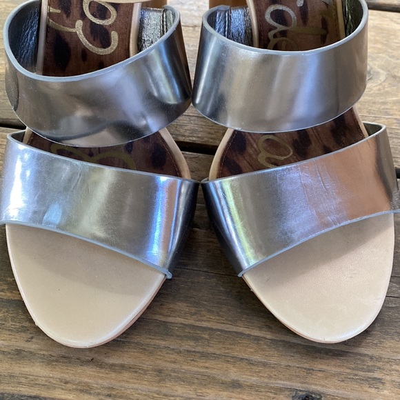 Sam Edelman Yelena Silver & Tan Leather Strappy Block Heels - Picture 8 of 14